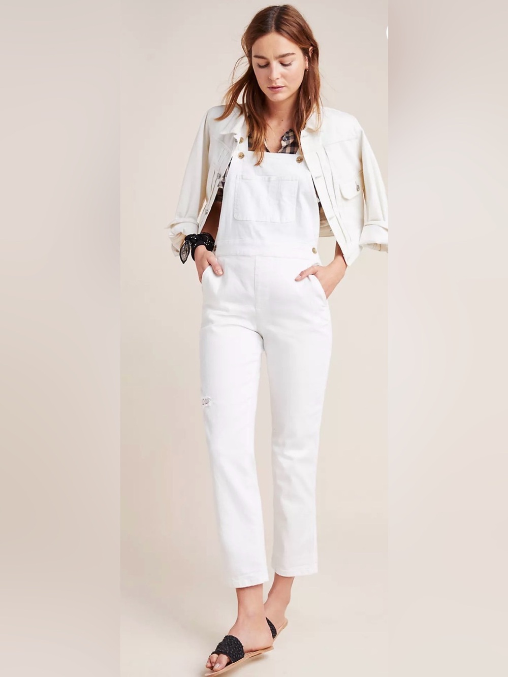 Anthropologie White Denim Overall